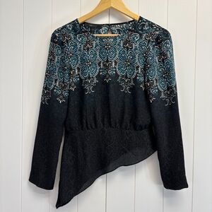 BCBG Maxazria Womens Boho Asymmetrical Top‎ Size XXS Keyhole Back Career Office